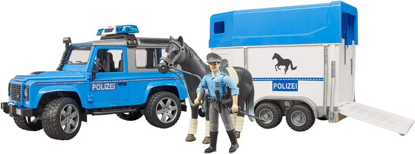 Bruder Land Rover Police Truck with Horse Trailer, Horse and Policeman, Light and Sound Module