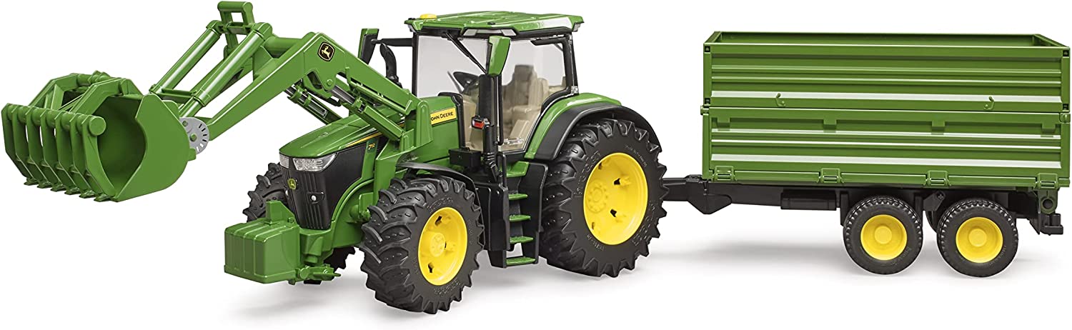 Bruder Toys John Deere 7930 With Frontloader And Trailer Toy Tractor Play  Set 