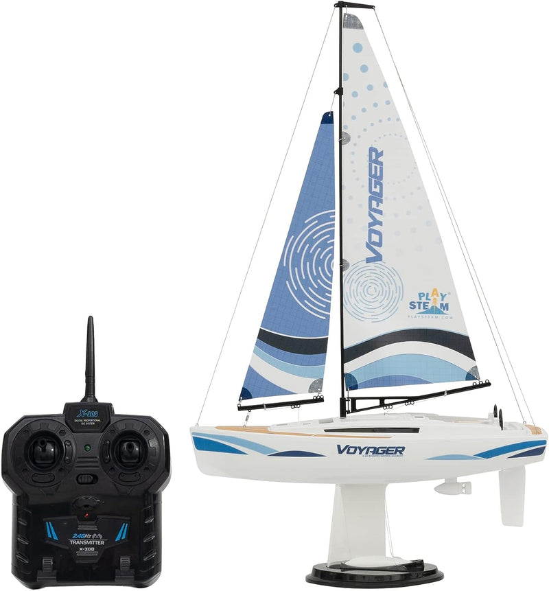 Playsteam Voyager 280 Motor-Power RC Sailboat - 17.5 in, Blue