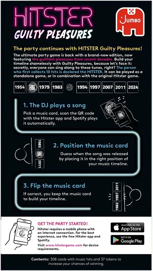 Jumbo Hitster – Guilty Pleasures, Fun Music Quiz Family Card Game (US Edition)