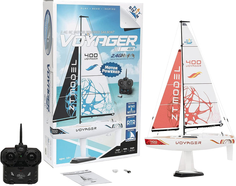 Playsteam Voyager 400 Motor-Power RC Sailboat - 26 in, Red