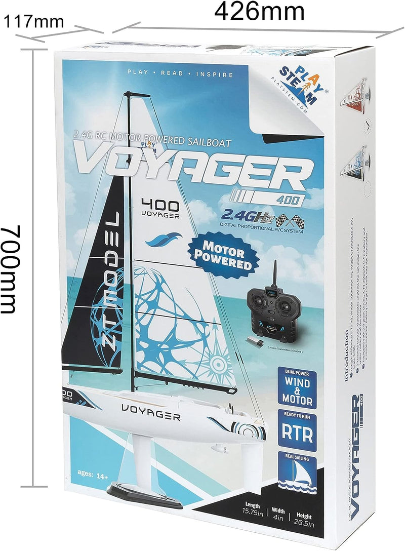 Playsteam Voyager 400 Motor-Power RC Sailboat - 26 in, Blue
