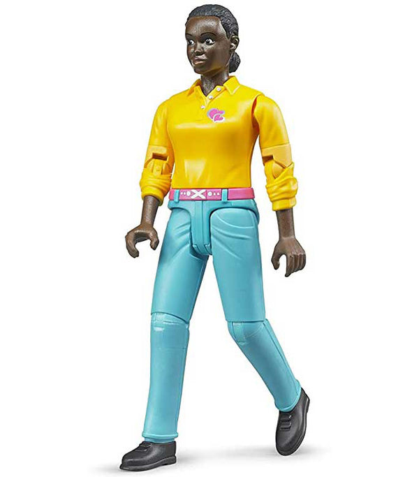 Bruder Woman Action Figure with Dark Skin, Turquoise Jeans, 60404