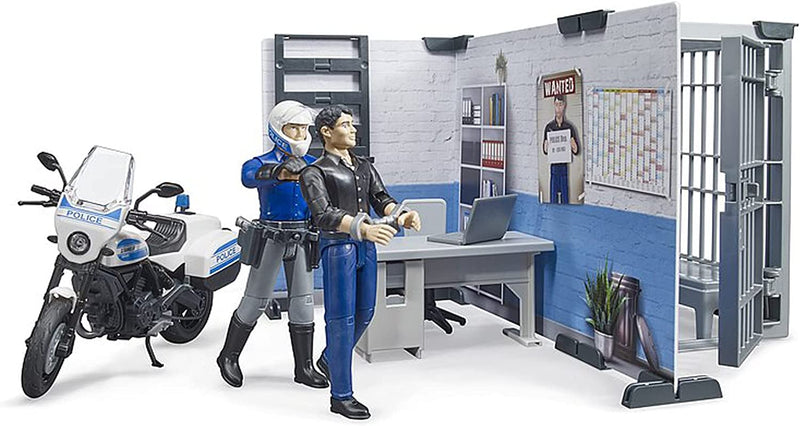 Bruder Police Station Set with Police Motorcycle and Figure