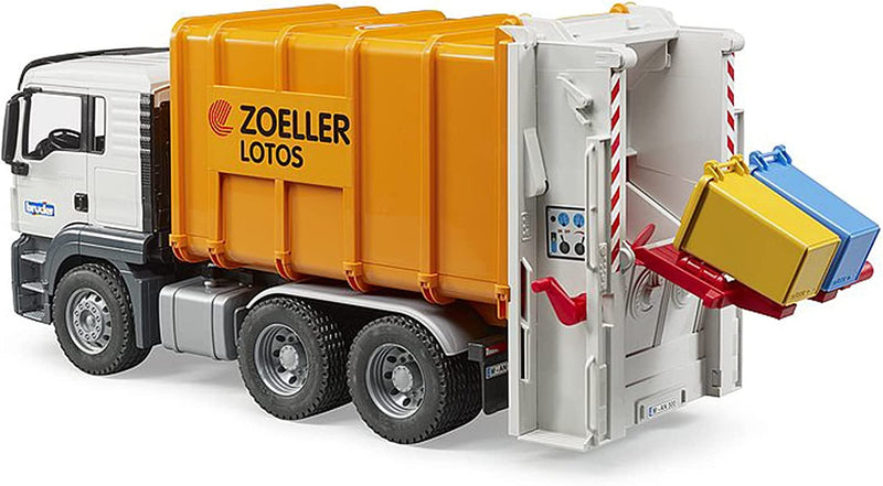 Bruder Man TGS Rear Loading Garbage Truck, Orange