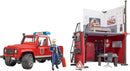Bruder Firestation with Land Rover, bworld Fireman and Accessories