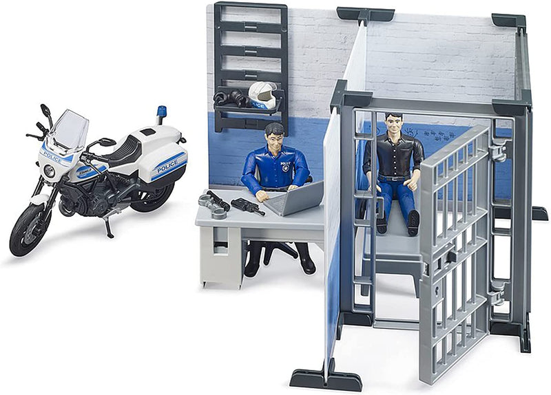 BRUDER Bworld Police Station Playset With Motorbike & Figures – Interactive Toy Set