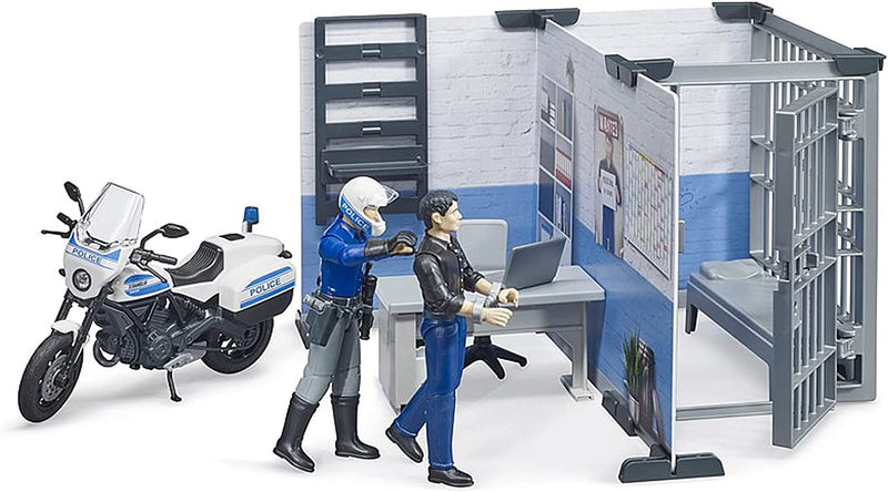 Bruder Police Station Set with Police Motorcycle and Figure