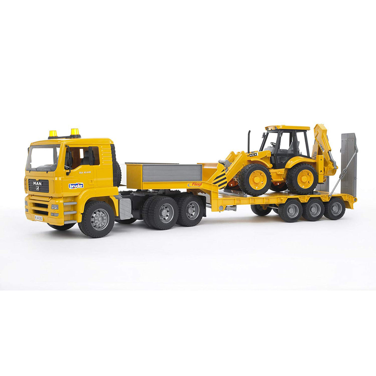 とも Bruder Man Tga Low Loader Truck with JCB Backhoe Loader