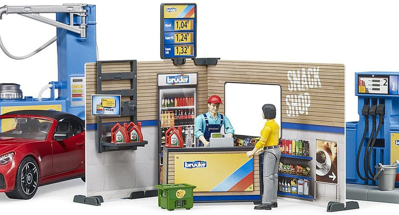 Bruder Gas Service Station With Shop Car Wash Roadster And Two Actio bruder-gas-service-station-with-shop-car-wash-roadster-and-two-actio