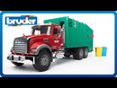 Bruder MACK Granite Garbage Truck, Ruby Red Cab, Green Garbage Box, 02812